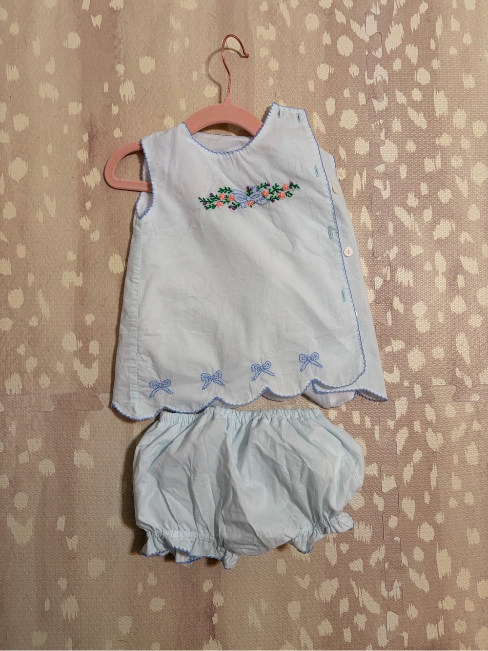 Light Blue Embroidered Baby Matching Set with Bloomers